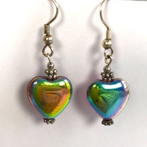 Red Glass/Translucent Heart Earrings